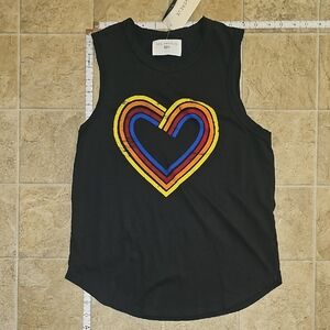 Sol Angeles Charcoal Tank with Rainbow Heart Design